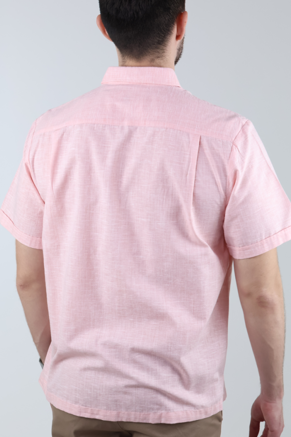 Camisa Elegante Tipo Guayabera Color Salmón Para Hombre Corte Clásico